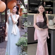 [BIG SIZE FAT CAT] NGUYET AN DRESS - Brocade MAXI DRESS with floral pattern in flared shape with sil