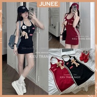 Women's dresses Sleeveless 13DE MARZO Strap Neck Embroidered Logo Bear Coat with Striped Hem Bodycon