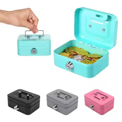 1PC Metal Money Saving Box with Key Lock Coin Container 4.5x3.3x2inch Money Organizer Small Storage 