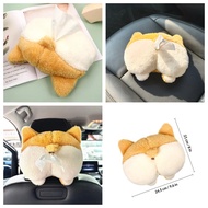 Cute Corgi Car Tissue Box Holder - Adorable Plush Corgi Design, for Car Rides, Fun Accessory for Pet