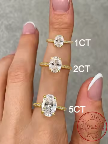 925 Sterling Silve Zirconia 1-4.5CT Gorgeous Shiny Oval Stone Ring For Women Engagement Wedding Luxu