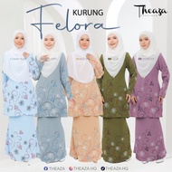 KURUNG FELORA THEAZA / BAJU RAYA KURUNG BERCORAK PRINTED FLORAL PLUSSIZE BABY BLUE LAVENDER PEACH NUDE