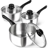 MICHELANGELO 6 Piece Stainless Steel Saucepan with Lid Triple Base Stainless Steel Pot Set with Bake