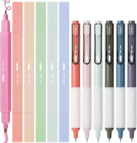 Dual Tip Highlighters & Gel Pens Set, 12 Pack Assorted Colors No Bleed Black Ink for Bible Study