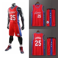NBA 76ers #25 Simmons Basketball Jersey Set Men Women Breathable Sports Vest & Shorts Suit Red/Blue