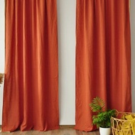 赤土色常規和遮光麻窗簾 / 定制窗簾 / 2 個面板