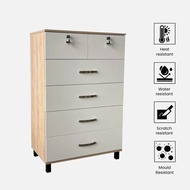 VHIVE Union 80cm Chest of Drawers with Lock - Oak White Storage Cabinet Deep Storage