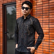 Kemeja Batik Pria Lengan Panjang Sandro Baju Batik Cowok Formal Casual Slim fit Laskala Azmil Batik