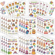32 Sheets Happy Birthday Stickers, Cake Bear Balloon Sticker, Birthday Party Gift Box Candles Cap St