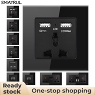 SMATRUL 13A UK Power Socket Wall Electrical Plug Socket Light Switch Black /White Tempered Glass Tempered Frame Panel Double Socket Fan switch Dimmer switch 86 146 Warranty3 years