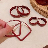 Hottrend red square earrings, luxurious diamond earrings