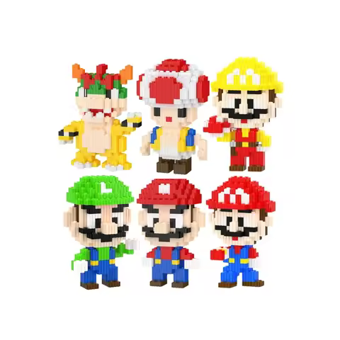 Super Mario Bros Building Blocks Bowser Peach Toad Luigi Yoshi DIY Figures Connection Mini Bricks To