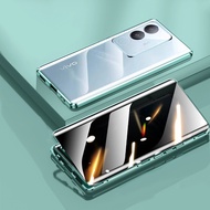 เคสฝาหลังกระจกสองด้านแม่เหล็กโลหะป้องกันทุกรูปแบบ360เคสโทรศัพท์ความเป็นส่วนตัวสำหรับ VIVO V27 V29 Li