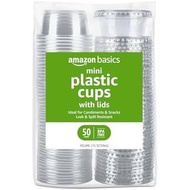 Amazon Basics Disposable Plastic To-Go Cups and Lids, Mini, 2oz, 50 Count