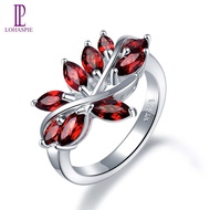 Lohaspie Jewelry Natural Garnet Wedding Flower Ring Natural Garnet Ring Gemstone 925 Sterling Silver