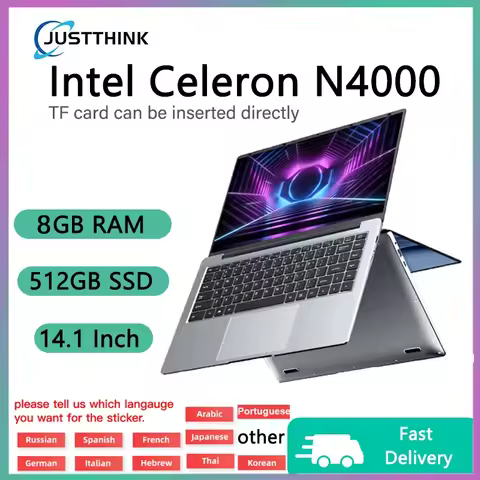 14.1”Inch Laptops 6GB RAM 512GB SSD Intel Celeron N4000 Windows 11 Support TF Card Socket Portable C
