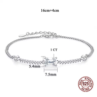 1Carat Emerald Cut Moissanite Diamond Bracelet for Women Men 925 Sterling Silver Bezel Set Charm Wri