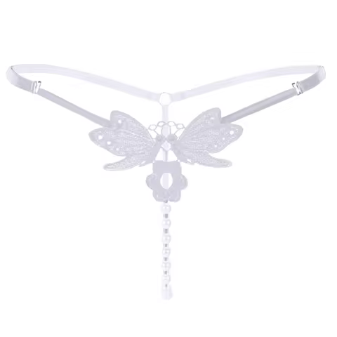 Butterfly Lace Pearl G-String Thong Adjustable Strap Hollow Out T Back Panty Adult Women Seductive D