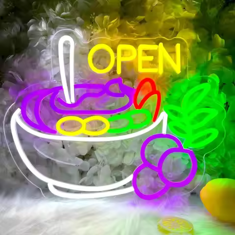 Acai Bowl Open Neon Sign Fruit Neon Light USB for Juice Bar Restaurant Store Shop Market Food Truck