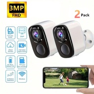 2 Sets 2.4Ghz/5Ghz Wifi Outdoor Wireless Security Camera, 3MP FHD Video Resolutions, 5000mAh Battery