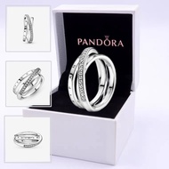 With Box Original S925 Silver-Plated Pandora Pavé Inlaid Staggered Three-Ring Ring Female High-End M