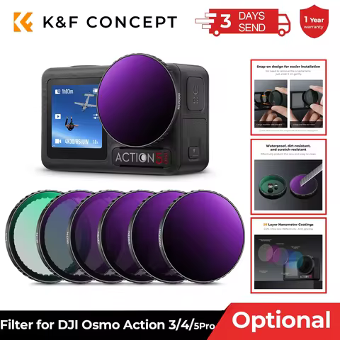 K&F CONCEPT Action Camera Filter for DJI Osmo Action 5Pro/Action 3/4 UV CPL ND/PL Black Mist 1/4 ND2