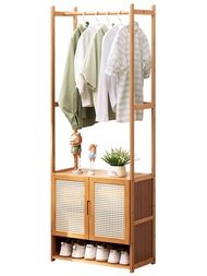 Bedroom Simple Coat Rack Double Pole Household Floor Hanger Hallway Internet Celebrity Sling Bag in a Jacket Loy Storage Rack Bamboo Solid Wood