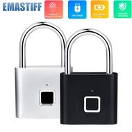 Black silver Keyless B Rechargeable Door Lock Fingerprint Smart Padlock Quick Unlock Zinc alloy Metal Self Devping Chip