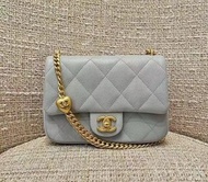 特價⭐Chanel 24p 愛心調節扣 方胖子 20cm 中號 灰色 荔枝牛皮 復古金 cf mini flap bag Grey 鏈條垂蓋手袋 迷你 ‖ 25k 26c 26p lp hobo 25