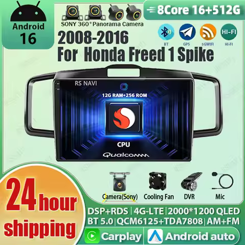Android 16 wifi+4G Carplay AUTO BT Car Radio For Honda Freed 1 Spike 2008-2016 Navigation GPS Video 