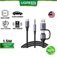 UGREEN 2 in 1 USB C to 3.5mm Aux Audio and Charger Cable Hi-Res TRS Headphone Car Stereo PD 60W Fast