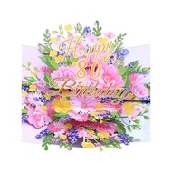 New Pink Flower Birthday 60th Three-Dimensional Greeting Card 3d Creative Folding Pop-up Card Birthd