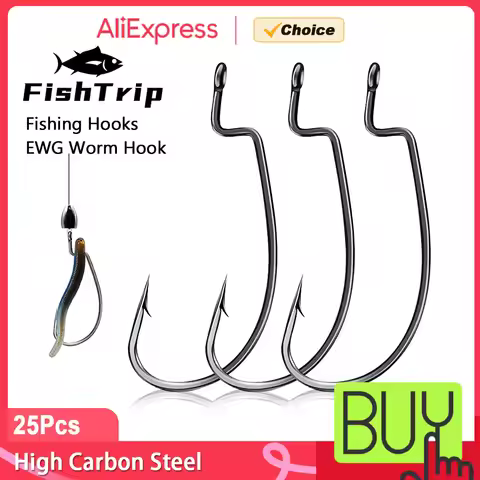 FishTrip EWG Worm Hook Fishing Hook for Bass Soft Lure Hook Offset Worm Hook Texas Rig Hooks for Fre