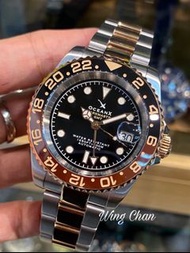 全新 行貨 有門市 OceanX SHARKMASTER GMT STEEL AUTOMATIC WATCH 500 SMS-GMT-552 黑啡雙色夜光陶瓷圈 玫瑰金鋼錶帶 500米深潛 42mm 