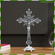 Amagogo Free Standing Catholic Crucifix Statue Silver Alloy Cross Christian Figurine for Table Altar