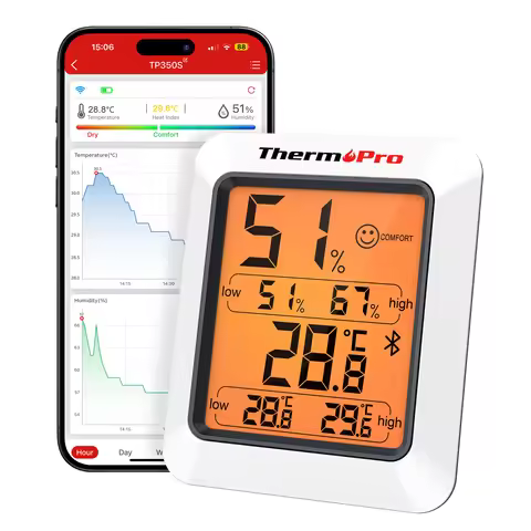 ThermoPro Indoor Thermometer ThermoPro TP350 80M Wireless Indoor Thermometer Hygrometer with App, Di