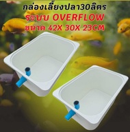 อ่างเลี้ยงปลาสีเทาอ่อน ท่อสีฟ้า ขนาด 42x30x23 CMระบบover flow สำหรับเลี้ยงปลา อ่างเลี้ยงปลา อ่างปลาบ