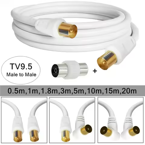 RG59U Cable 9.5mm TV Adapter Cord Coaxial TV Cable for Satellite TV Cable Modem Set-top Box Gold Pla