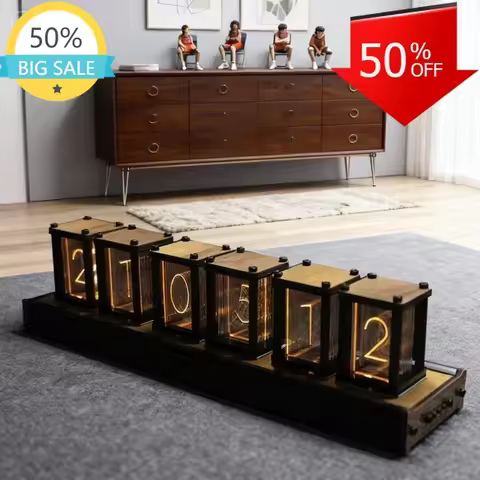 Luxury Nixie Glow Tube Clock Wood DIY Table Clock Creative Electronic Desktop Clocks RGB Silent Digi