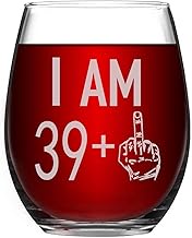 Livole 40th Birthday Gifts for Women, 15oz Stemless Glass Wine Tumbler for Women Men, Wedding Annive