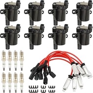 Set of 8 Round Ignition Coils D585+ Spark Plugs+ 748UU 8mm Wires Replacement for Chevy Silverado 150