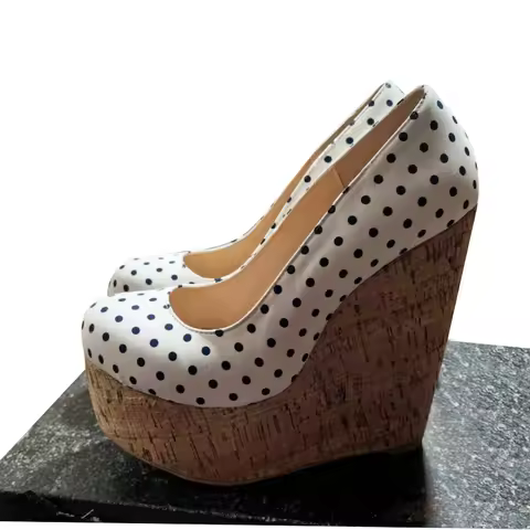 DIZHUANG Fashionable women's high heels White sole black dot cloth single shoe About 15cm heel heigh