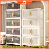 2 Doors Foldable Almari Baju Plastik Kukuh with Wheels Stackable Baby & Adult Clothes Storage Cabine