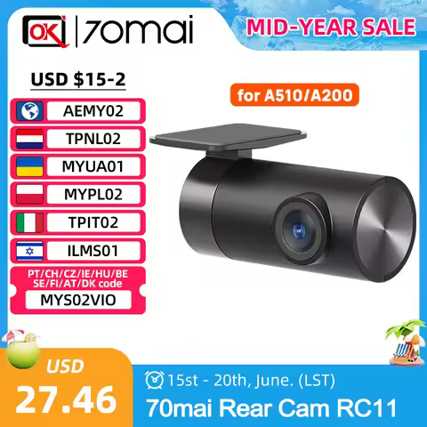 70mai Rear Cam RC11 for 70mai Dash Cam A200 A510 A400 Car DVR Rearview Dash Cam Support Parking Reco