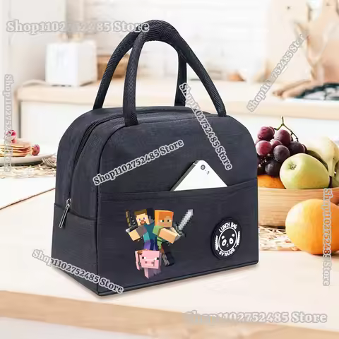 Game Pixel Block Students Lunch Bags Cartoon Anime Figures Creeper Steve Printed School Supplies Kid