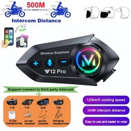 Y12 Pro Motorcycle Helmet Intercom Bluetooth 5.4 Headset Waterproof 500m Intercomunicador Speaker Wi