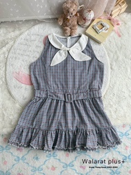 “Plaid Ribbon Collar Dress” เดรสแขนกุดลายตาราง คอปกผูกโบว์