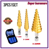 3PCS HSS COATED HEX STEP DRILL BIT SETCONE HOLE/Step Drill Bit/Hex Bit Set/Bits Taper Metric