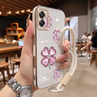 MERAH HP Case For OPPO A57 2022 A77 2022 A57s A57e A77s Case Casing clover pattern gem pink Electrop