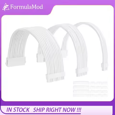 FormulaMod All White PSU Extension Cable Kit , Solid Color Cable Solid Combo 300mm ATX24Pin PCI-E8Pi